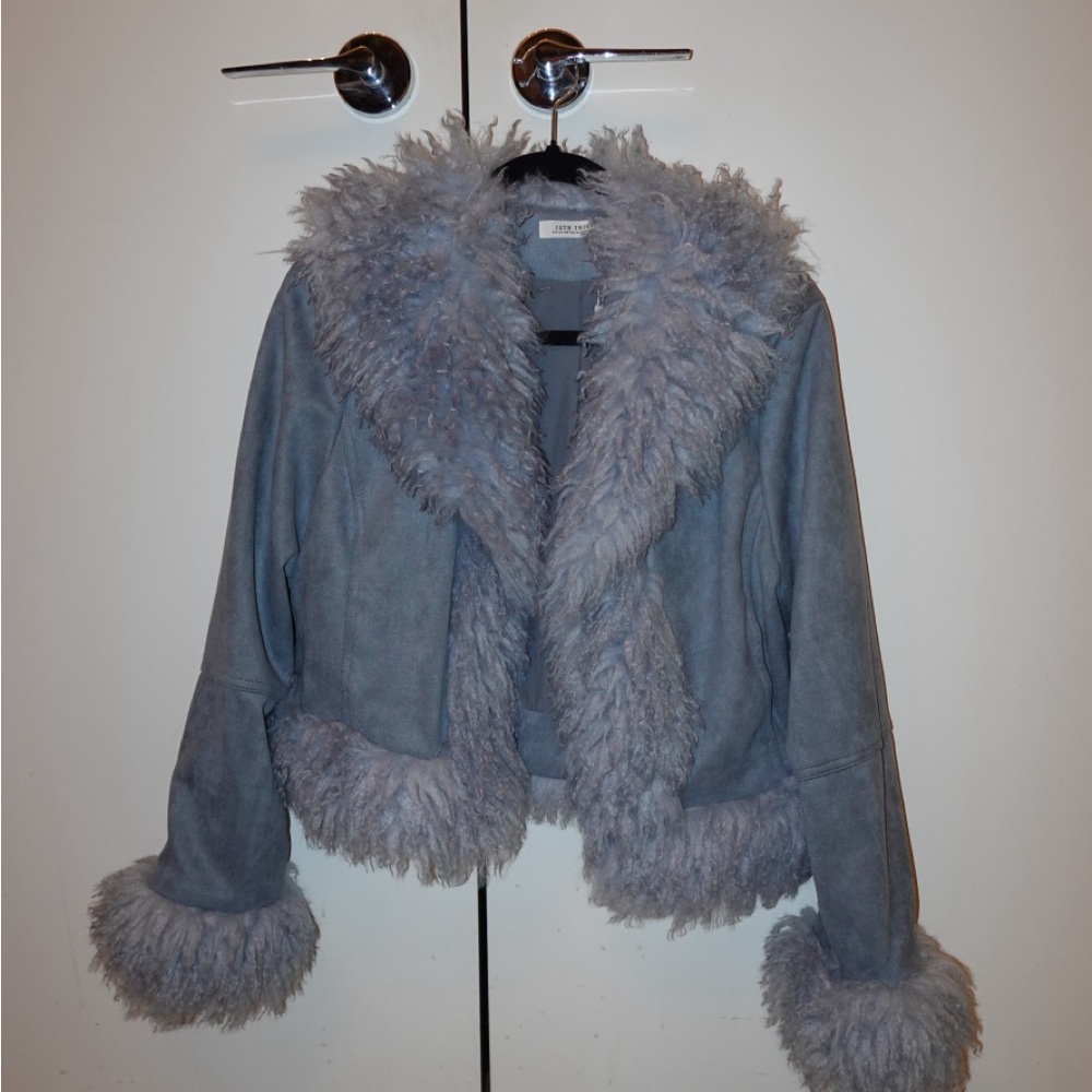 Light blue FAUX FUR JACKET from 12th tribe.